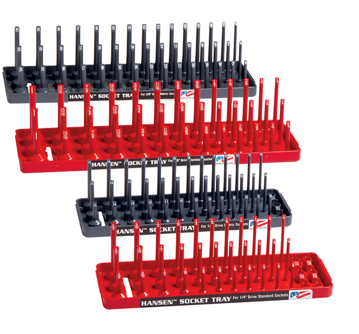 Hansen Global 92003 4pc 3-Row Socket Tray Set for SAE & METRIC 1/4" & 3/8" 